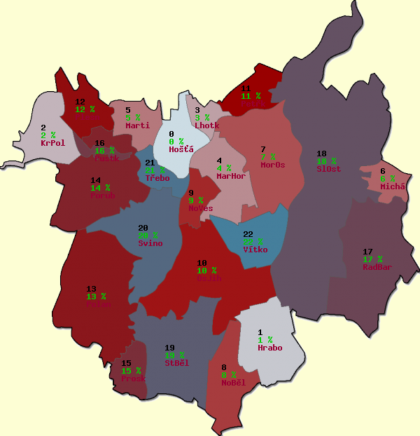 Náhled generované mapy - Ostrava městsk&é části